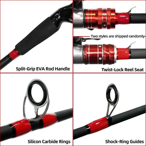 Baitcasting Fishing Rod And Reel Combo 6 Foot Or 7 Foot Two Piece Fiberglass Wrapped Carbon Fiber Rod With EVA Handle Right Hand Reel detail
