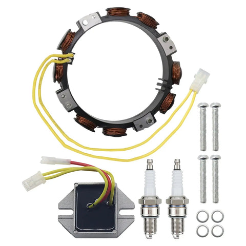 Top Shelf Replacement Alternator Coil Stator For John Deere Gt235 Lt166 And Craftsman V Twin Mowers Replaces 592830 696458 691064 393295 showing components with copper coils and connectors.