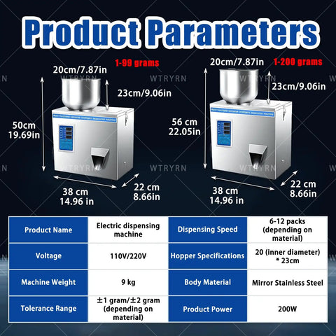 Hella Fast Automatic Grain Dispenser With Adjustable Speed And Roomy Hopper For Rice Coffee Beans Glitter And Small Fittings; stainless steel, 1-200g capacity