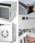 Heavy Duty 10 Tray Electric Food Dehydrator With Digital Temp Control Timer, stainless steel with digital display and trays.