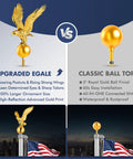Top Tier Gold Bald Eagle Flag Pole Topper With Heavy Duty Hardware Kit 11 Inch Rotating Finial displayed with American flag.