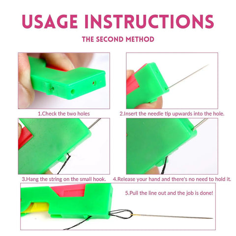 Instructional image showing usage of the Senior Friendly Automatic Needle Threader Set For Sewing Machines, step-by-step guide.