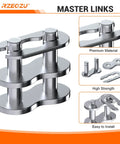Silver 140 Link Mini Bike Chain With Master Link And Chain Breaker for Predator 79cc to 100cc Engines, close-up of master links