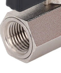 Close-up of Rock Solid Mini Brass Ball Valve Featuring Dn8 G One Quarter Male And Female Threaded Pipe Connections for plumbing.