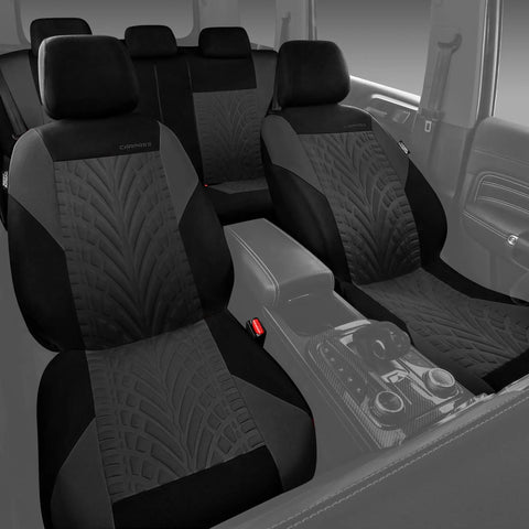 Universal Car Seat Covers Full Set With Front And Split Rear Bench, 3D Tire Embossed Interior Covers, SUV And Car, Charcoal