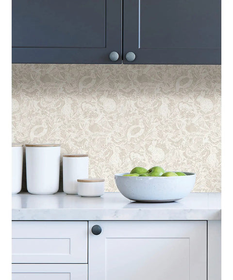 Cream Terrene Peel And Stick Wallpaper For Walls DIY Friendly Removable Self Adhesive Repositionable No Residue Easy To Install Neutral Cream Pattern For Living Room And Bedroom Accent shown in kitchen setting