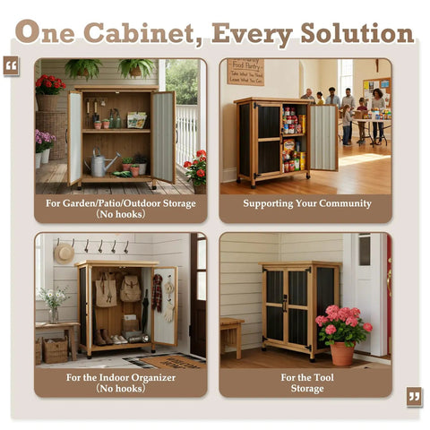 Weatherproof Outdoor Storage Cabinet With Lockable Doors For Tools, Garden Gear, Pool Accessories, And Lawn Equipment
