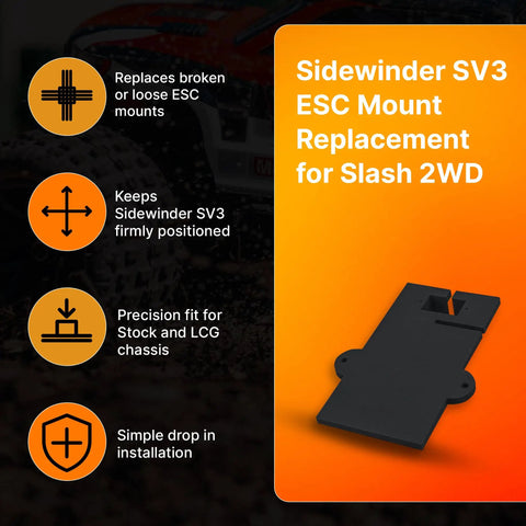 Black Sidewinder SV3 ESC Mount Replacement for Slash 2WD with precision fit and firm positioning