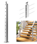 36 Inch Stair Cable Railing Post 2x2 Surface Mount Brushed T304 Stainless Steel For Indoor Outdoor Stairs 25 To 35 Degree Install End Or Mid Post Pre Drilled With 10 Angle Holes