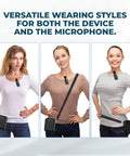 Three women showcasing the Wireless Classroom Voice Amplifier For Teachers With Clip On Mic System 15W Portable PA in different wearing styles.