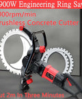 Heavy Duty Electric Concrete Circular Saw Featuring A Massive 8900 Watt Copper Motor And 3000 RPM Diamond Ring Blade For Snapping Through Thick Walls Smooth As Butter, showcasing a brushless cutter with a diamond blade.