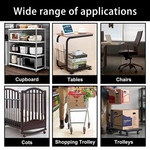 Image showing applications of Heavy Duty Caster Wheels With Brakes For Furniture, Workbench And Cart, featuring various furniture types.