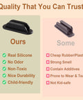 Comparison chart highlighting benefits of our silicone pencil holders over others, focusing on quality and child-friendly features.