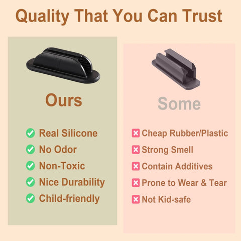 Comparison chart highlighting benefits of our silicone pencil holders over others, focusing on quality and child-friendly features.