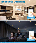 BR30 LED Flood Bulbs For Recessed Cans, 850 Lumens, 11W, dimmable lighting in living room, showing bright and dim settings