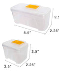 Two clear plastic containers with measurements, featuring yellow clips, suitable for Hardware Tackle Box With Removable Compartment Organizer And Reversible Carrying Case For Screws Nuts And Bolts EZ Clip Compartments Pro Grade Portable Tool Storage With Carry Handle And Adjustable Strap.