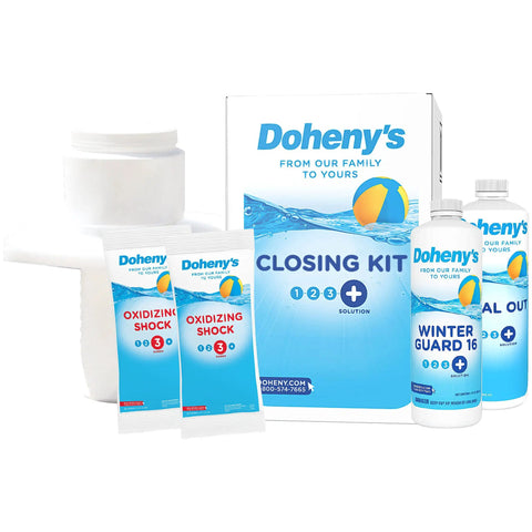 Pro Winterizing Pool Closing Kit For Above Ground And Inground Pools Up To 15000 Gallons Bundle with shock and algaecide chemicals.