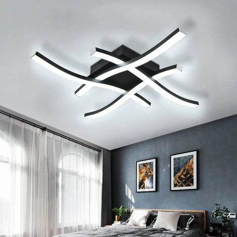 Dope Curved 4 Light Dimmable LED Ceiling Light, 18 Inch Modern Flush Mount Fixture In Black, Minimalist Style Bedroom
