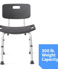 Front view of Shower Chair With Backrest No Fuss Setup Bath Bench For Elderly And Disabled, Adjustable Height, Grey, 300 lb capacity