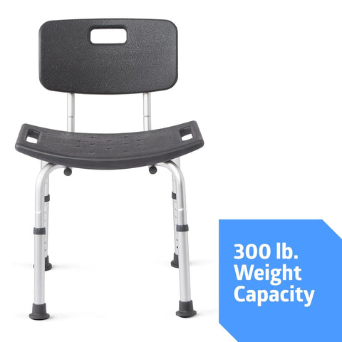 Front view of Shower Chair With Backrest No Fuss Setup Bath Bench For Elderly And Disabled, Adjustable Height, Grey, 300 lb capacity