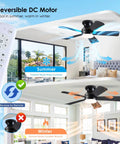 41 Inch Black Flush Mount Ceiling Fan With Lights Remote Control Dope Quiet DC Motor 6 Speed Reversible 3CCT LED