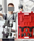Pro Grade Automotive Thread Repair Tool Kit For External Bolt Threads And Half Shaft Sleeves Integrated Corrector Quick Fix shown in red case with mechanic