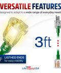 3ft extension cord with lighted ends and transparent connectors, featuring versatile design and ease of visibility by LifeSupplyUSA.
