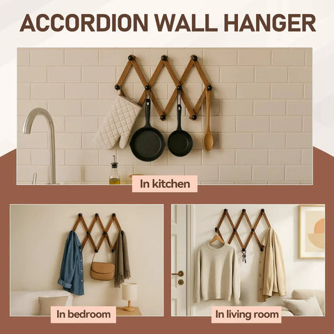 Expandable Accordion Wall Rack For Hats Coats Scarves And Purses Wood X Shape Coat Organizer Wall Mounted in various rooms