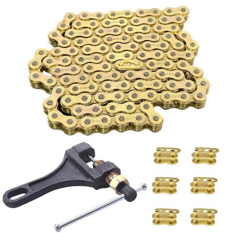 415H 110L Motorized Chain With Chain Breaker And Master Link Kit for 49cc-80cc 2 Stroke Engines, Gold Finish, Universal Fit