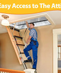 Man installing Attic Door Insulation Cover For 25 By 54 By 11 Inch Stairs, Heavy Duty Easy Install, No Frills Home Energy Saver With Zipper