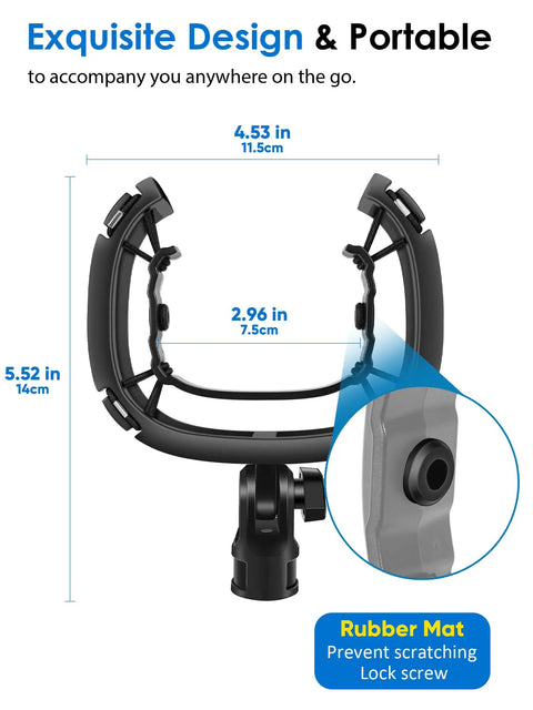 Wave Mic Shock Mount For Elgato Wave:1 And Wave:3, anti-vibration suspension clip dimensions with rubber mat detail