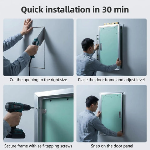 Installation steps for Heavy Duty Aluminum Drywall Access Panel 16 By 48 Inches No Sweat Install Paintable Wall Inspection Hatch.
