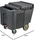Heavy Duty Insulated Portable Ice Caddy With Sturdy Sliding Lid, gray wheeled cooler for outdoor events, measuring 32.28" tall.
