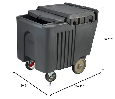 Heavy Duty Insulated Portable Ice Caddy With Sturdy Sliding Lid, gray wheeled cooler for outdoor events, measuring 32.28" tall.
