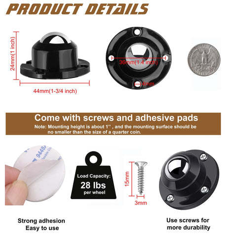 Diagram of 8 Pack Self Adhesive Caster Wheels 1 Inch For Appliance Sliders And Furniture Storage Bins Low Profile Swivel Wheels
