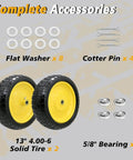 Components of 13 Inch No Flat Ever 4.00 By 6 Tire And Wheel Replacement For Gorilla Cart with washers, cotter pins, and bearings.