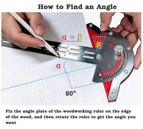 Person using Dope Protractor Angle Finder And Woodworking Ruler Set with T Square to measure and mark angles on paper.