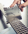 17 Pcs Guitar Luthier Tools Kit With Notched Radius Gauges And Understring Radius Gauges shown on a guitar fretboard for setup.