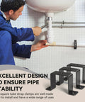 3 Pcs 2x2 Square Tube Strap Clamp Set U Shaped Steel Bracket Black Powder Coated shown by plumber under sink