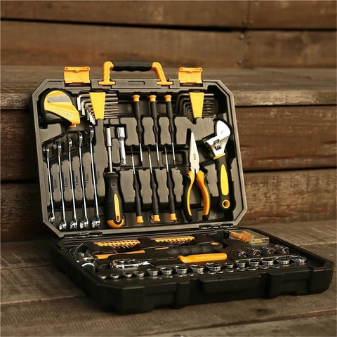 Open Beefy Auto Repair Tool Set For Home DIY In Plastic Storage Box With Screwdriver And Hammer All In One Hand Tool Kit