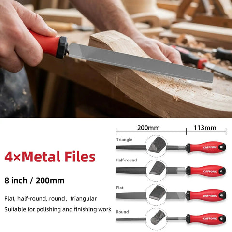 27 Piece Metal File Set With Flat Half Round Round And Triangle Files 12 Needle Files 10 Sandpapers And A Wire Brush For Metalworking And DIY