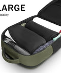 Open green Carry On Travel Laptop Backpack For Airlines Personal Item With Shoe Compartment Water Resistant Weekender Overnight Bag That Fits A 17 Inch Laptop under seat showing full packing capacity
