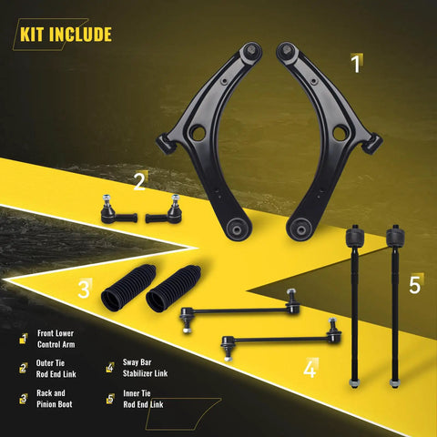 Mitsubishi Front Suspension Kit 10 Piece Upgrade For Lancer 08-17 And Outlander 07-20 with control arms, tie rods, sway bars