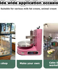 Portable Automatic Cake Icing Smoothing And Decorating Machine Electric Icing Tool For Smooth Coats And Clean Edges Easy To Use Adjustable Speed Ideal For Birthday Cakes At Home Or In A Bakery Green shown with cake shop and DIY workshops.