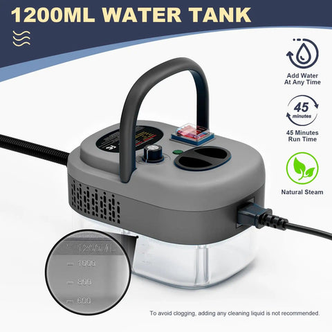 Handheld Steam Cleaner With Fast 15 Second Heat Up, 2500W High Temp Steam Up To 221F, 3 Bar Pressure, compact design with 1.2L tank.