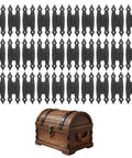 Black Antique H Hinges Set 3.5 Inch Metal Cabinet Hinge With Screws displayed above a small wooden chest.