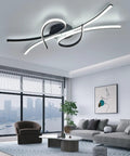 Slick Modern LED Ceiling Light Fixture 54W 3780 Lumens Flush Mount Chandelier in living room, black finish, dimmable with remote control