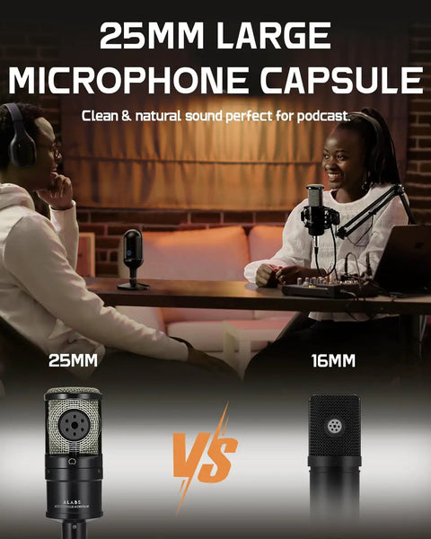 Comparison of 25mm and 16mm microphone capsules with XLR Condenser Microphone Kit With 25mm Diaphragm For Streaming And Podcasting