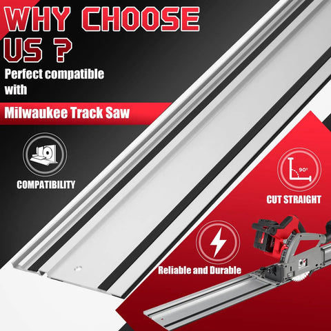 55 Inch Slick Aluminum Track Saw Guide Rail Hella Smooth Glide Setup precision woodworking cuts with Milwaukee compatibility.