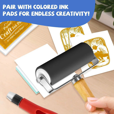 2x2 Inch Rubber Carving Blocks Stamp Making Kit For Beginners With Ink Pads Carving Knife And Wooden Roller DIY Linoleum Block Printmaking Set